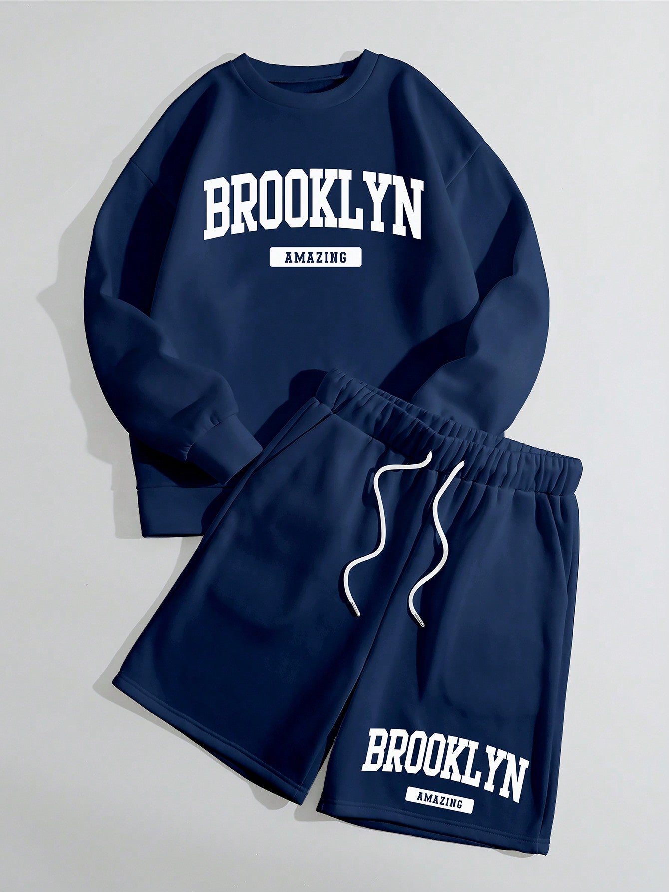 Men's Letter Printed Sweatshirt And Shorts Set