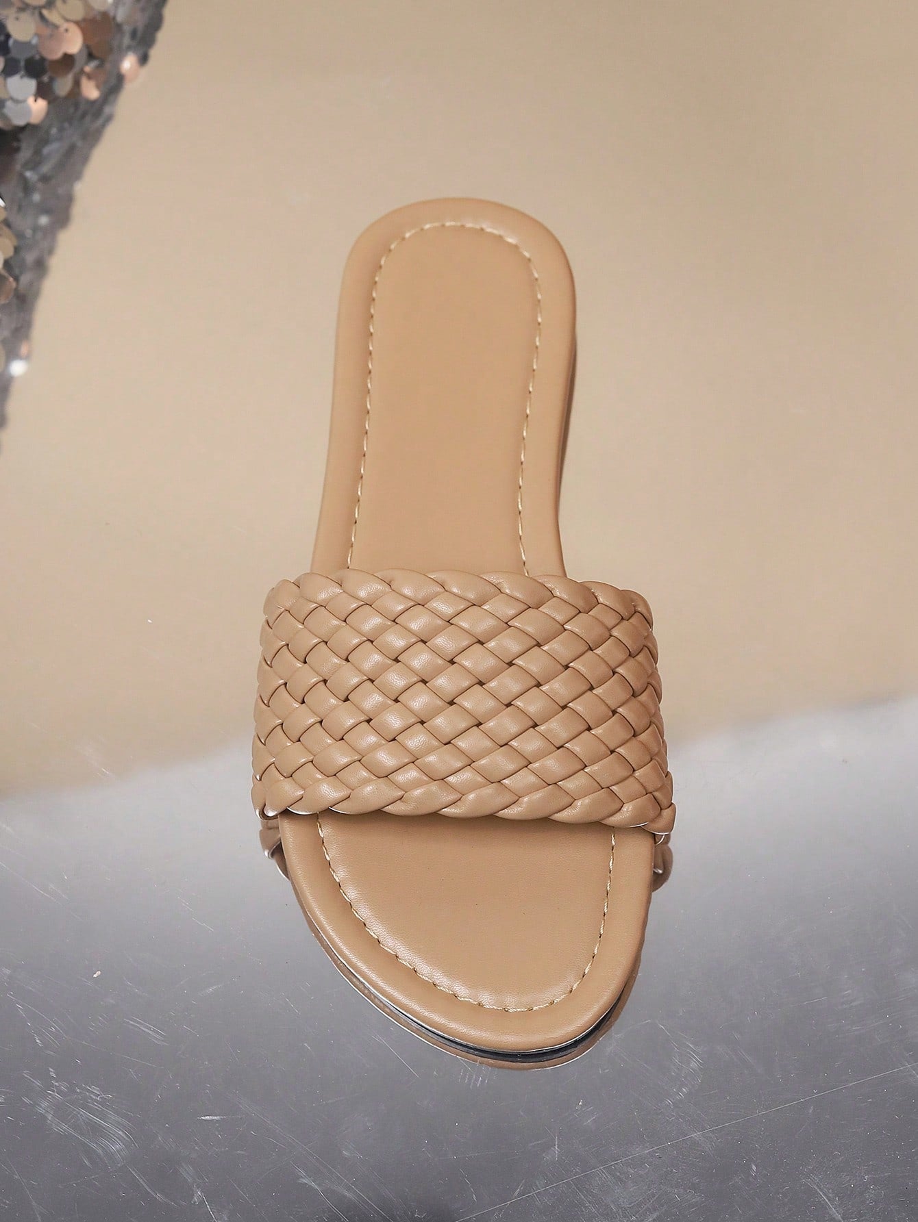 Teenagers' Woven Pu Non-Slip & Wear-Resistant Round Toe Flat Fashionable Sandals, Ideal For Outdoor, Beach, And Holiday, Summer