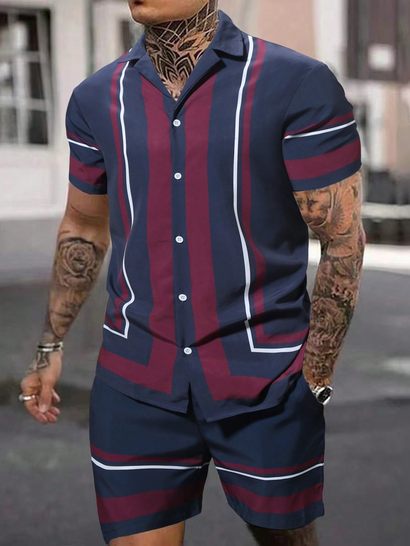 Men's Color-Block Striped Two-Piece Outfit