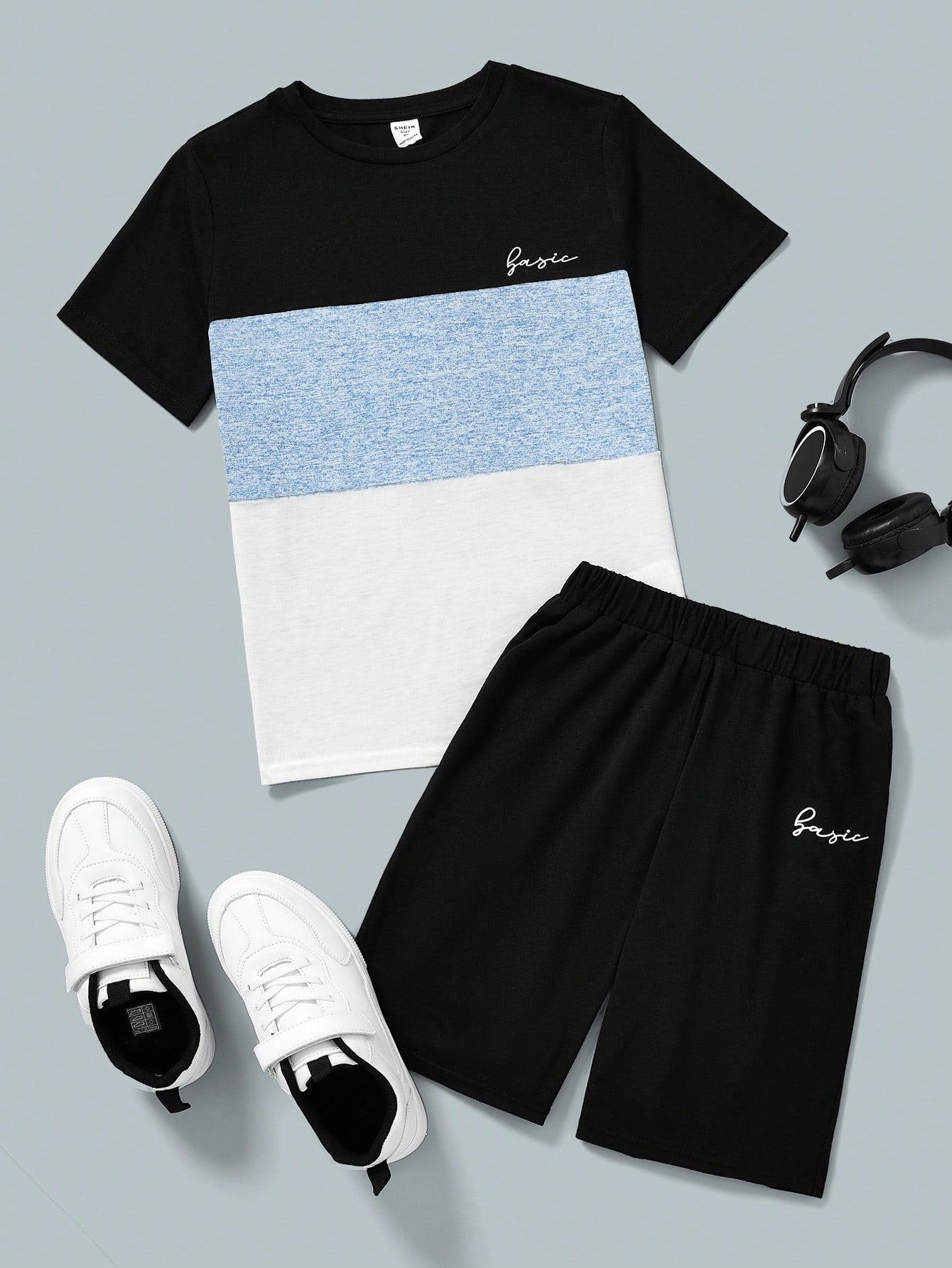 Tween Boy Letter Graphic Colorblock Tee And Track Shorts Set