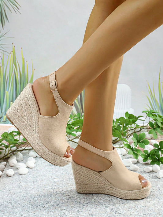 High Heel Peep Toe Waterproof Platform Wedge Sandals With Thick Bottom, Woven Jute Fisherman Casual Fashion Shoes For Women