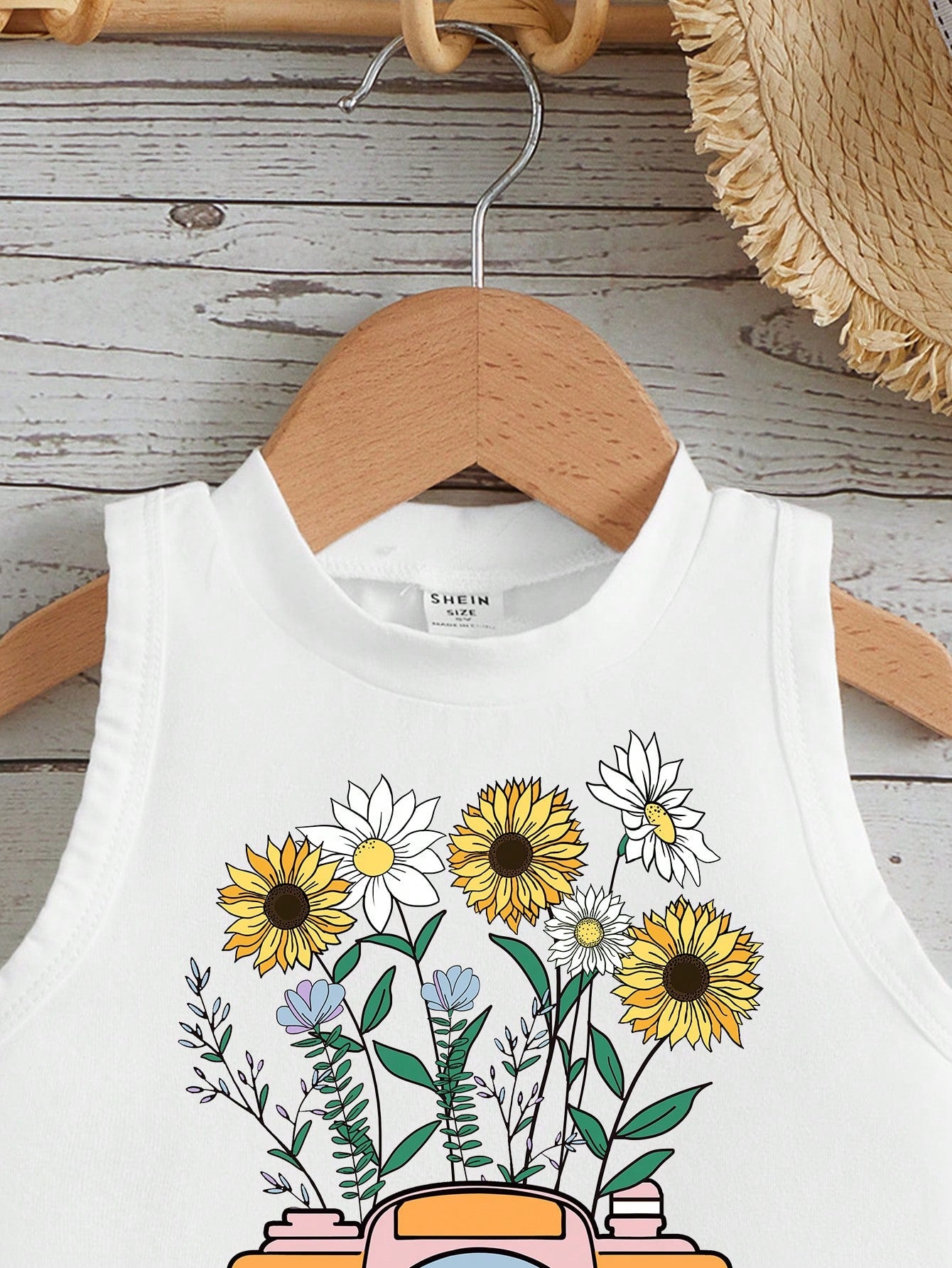 Young Girl Casual Minimalist Sleeveless Round Neck Tank Top With Letter & Floral Print, Perfect For Summer