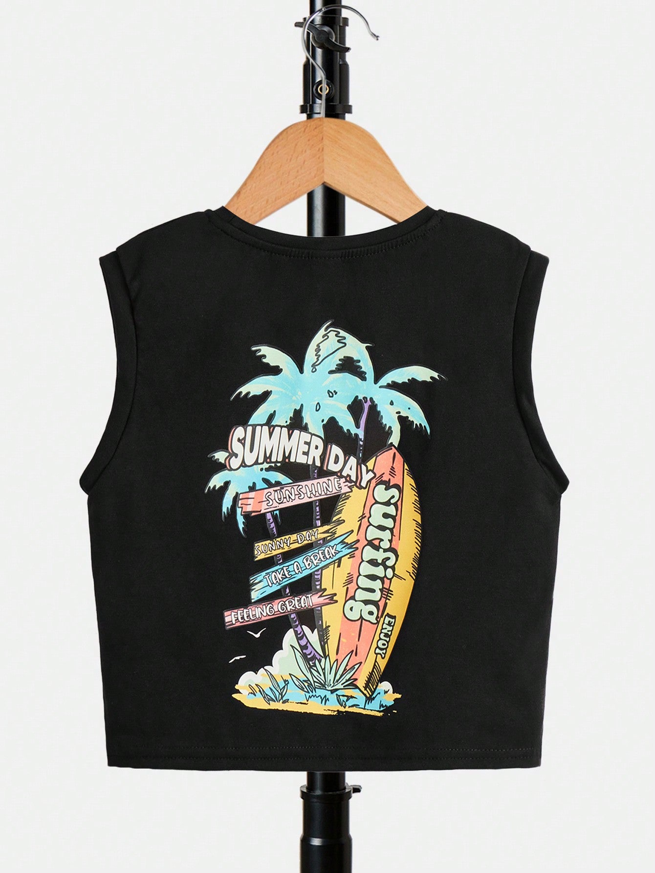 Young Boy Letter & Tropical Print Tank Top