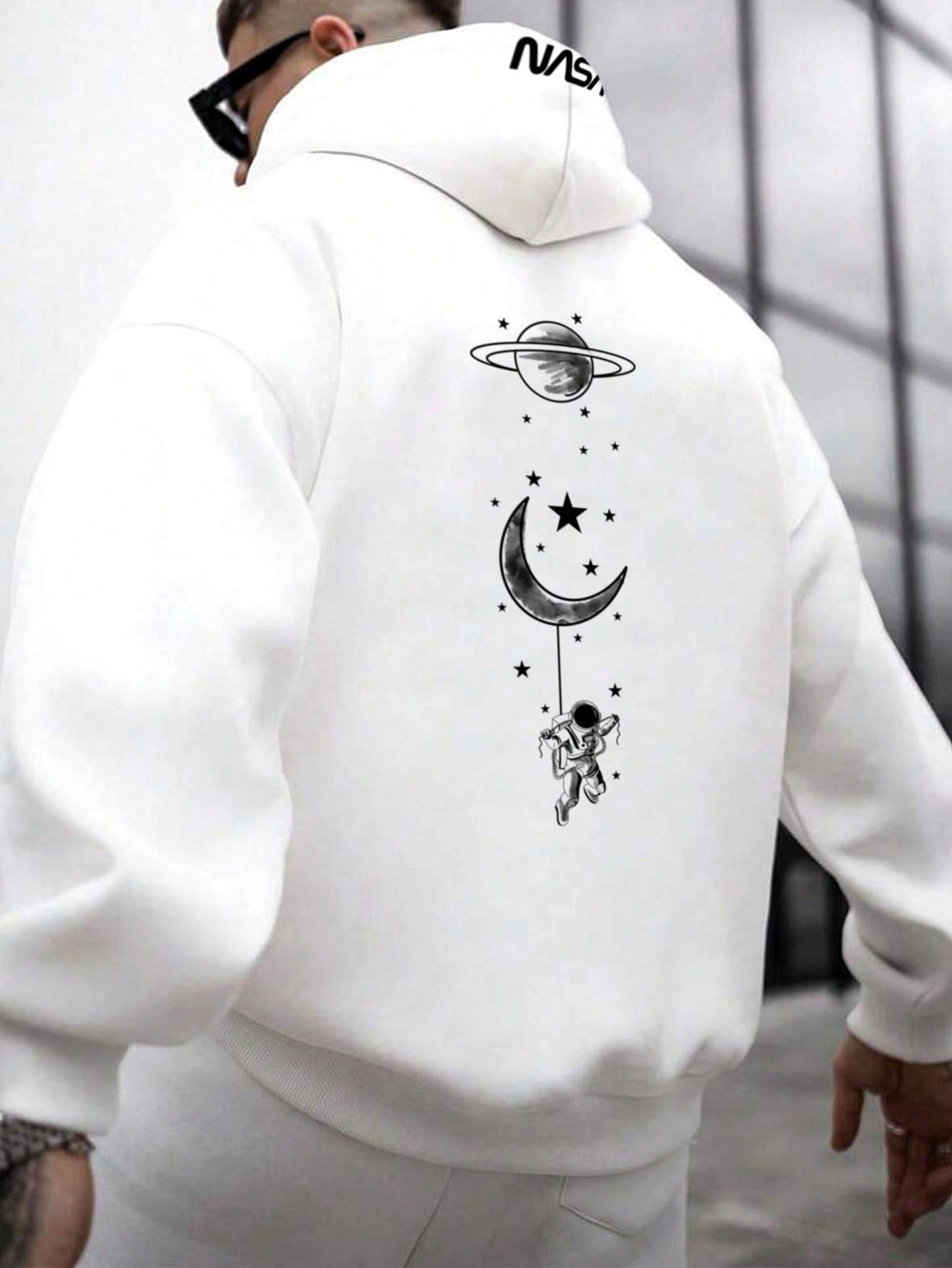 Oversized Men's Moon And Planet Print Hoodie