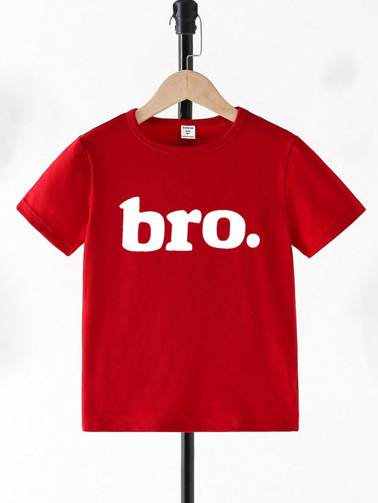 Young Boy Leisure 'bro' Letter Print Round Neck Short Sleeve T-Shirt