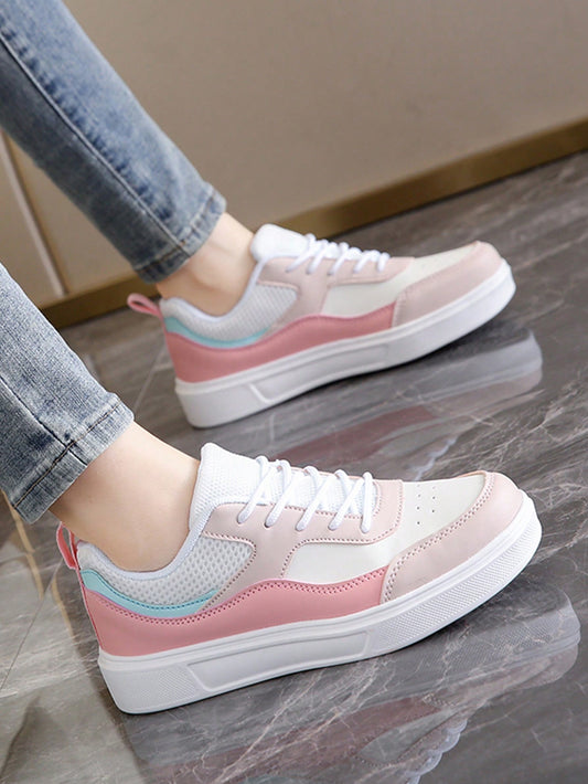 Teen Girls' Jogging Shoes, Summer, Outdoor, Lightweight, Anti-Slip, Fashionable Lace-Up Casual Shoes, Pink