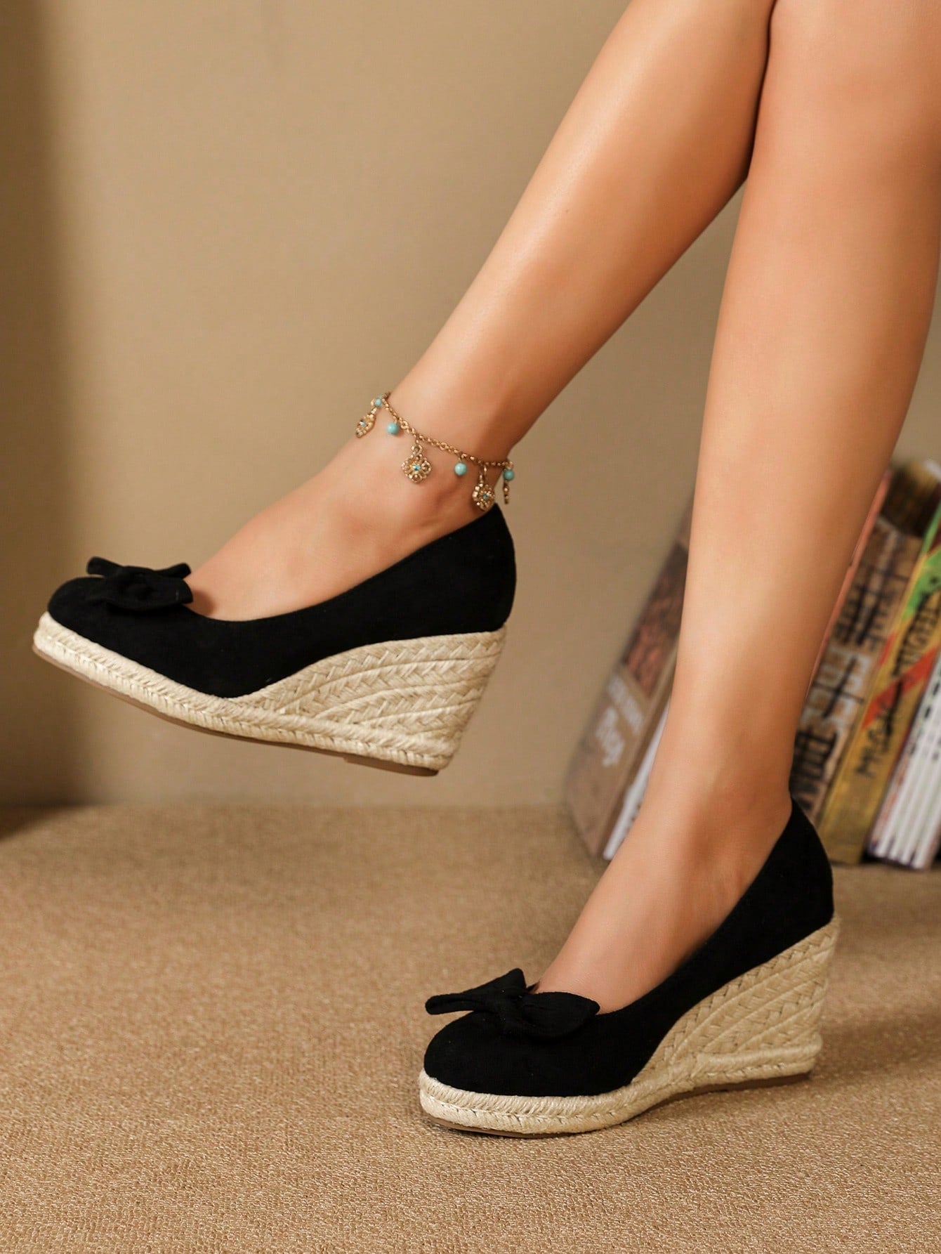 Women Minimalist Ankle Strap Espadrille Shoes, Vacation Faux Suede Court Wedges