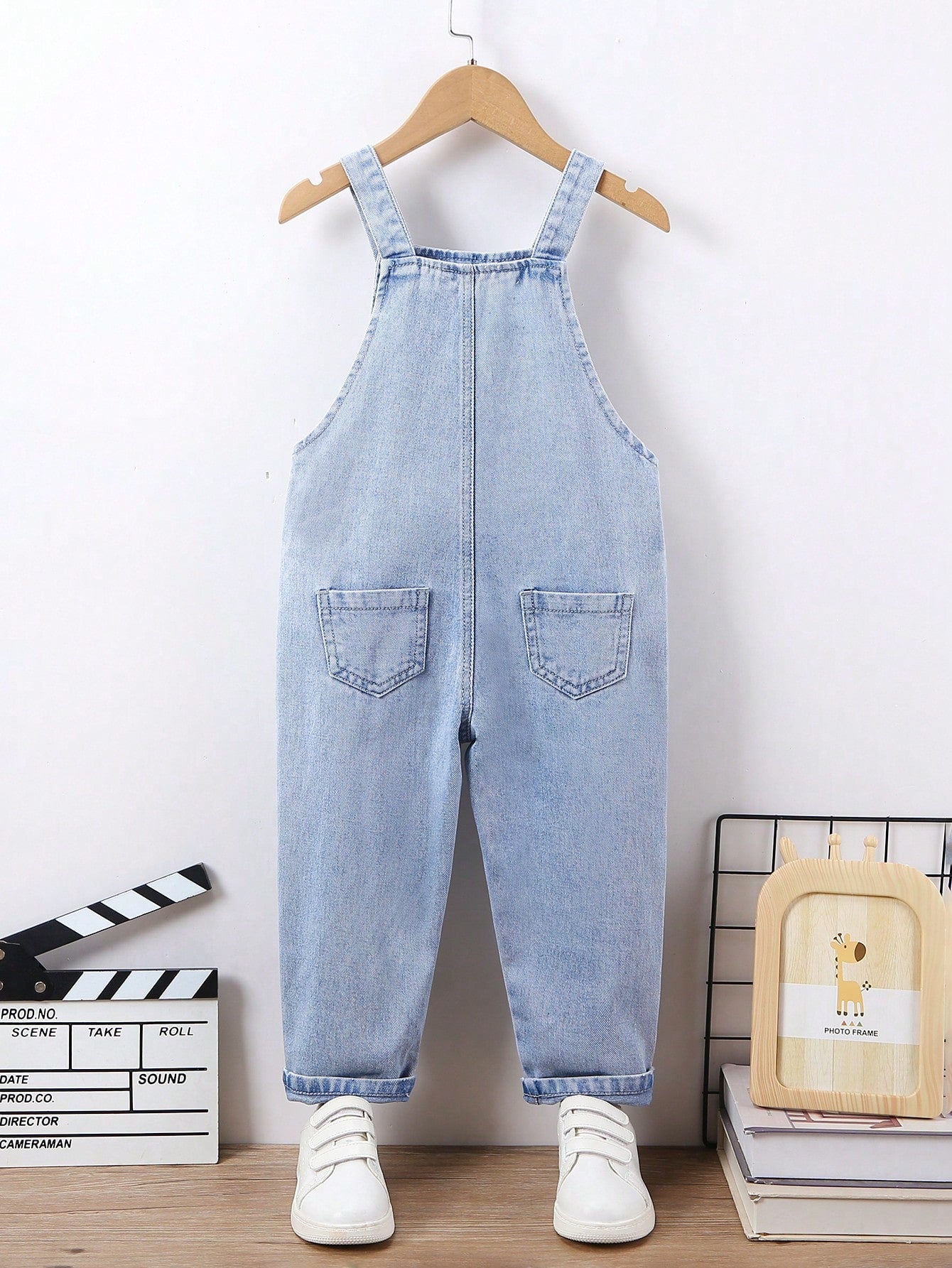 Young Boy Casual Loose Denim Overall With Cute 3d Lion Patch