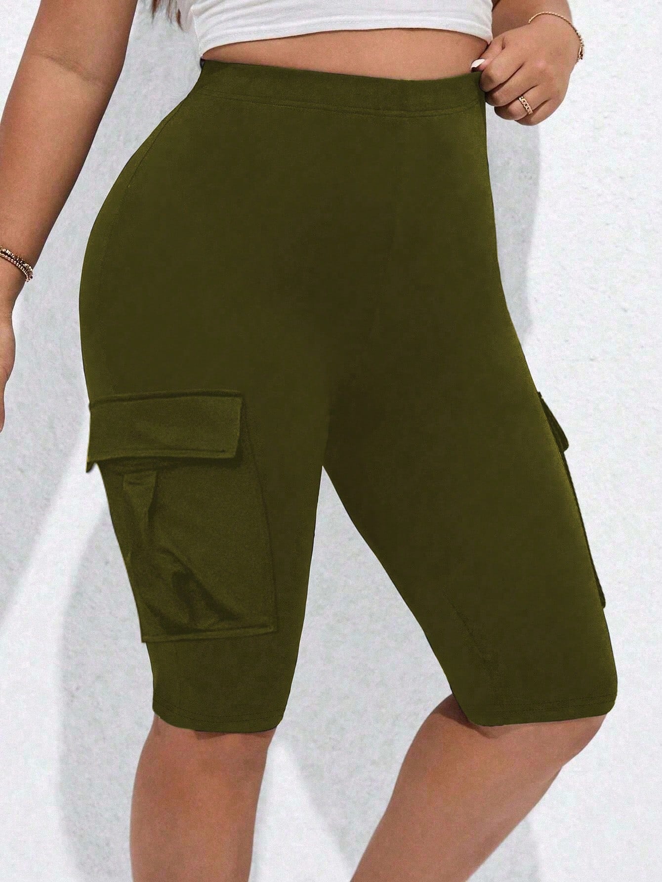 Plus Size Black Slim Fit Shorts With Cargo Pockets