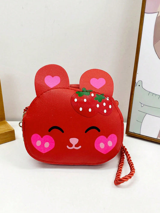 1pc Kids' Pu Leather Zipper Closure Cute Cartoon Mini Crossbody Bag, Suitable For Daily Use