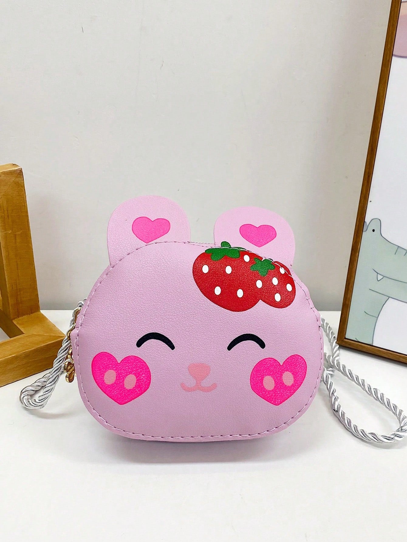 1pc Kids' Pu Leather Zipper Closure Cute Cartoon Mini Crossbody Bag, Suitable For Daily Use