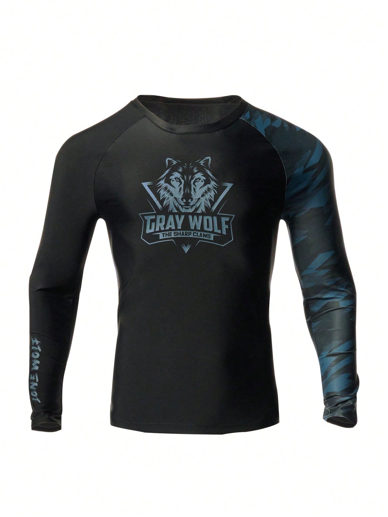 Men's Surf Shirt With Letter & Wolf Print, Insert Shoulder Design, Long Sleeve