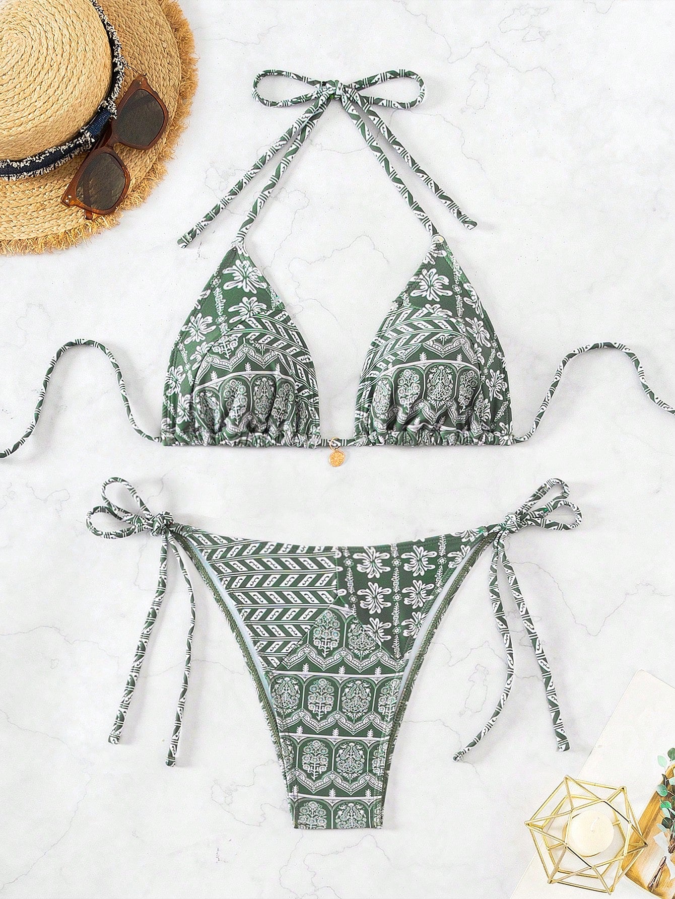 Swim Mod Summer Beach Random Printed Side Knot Bikini Set