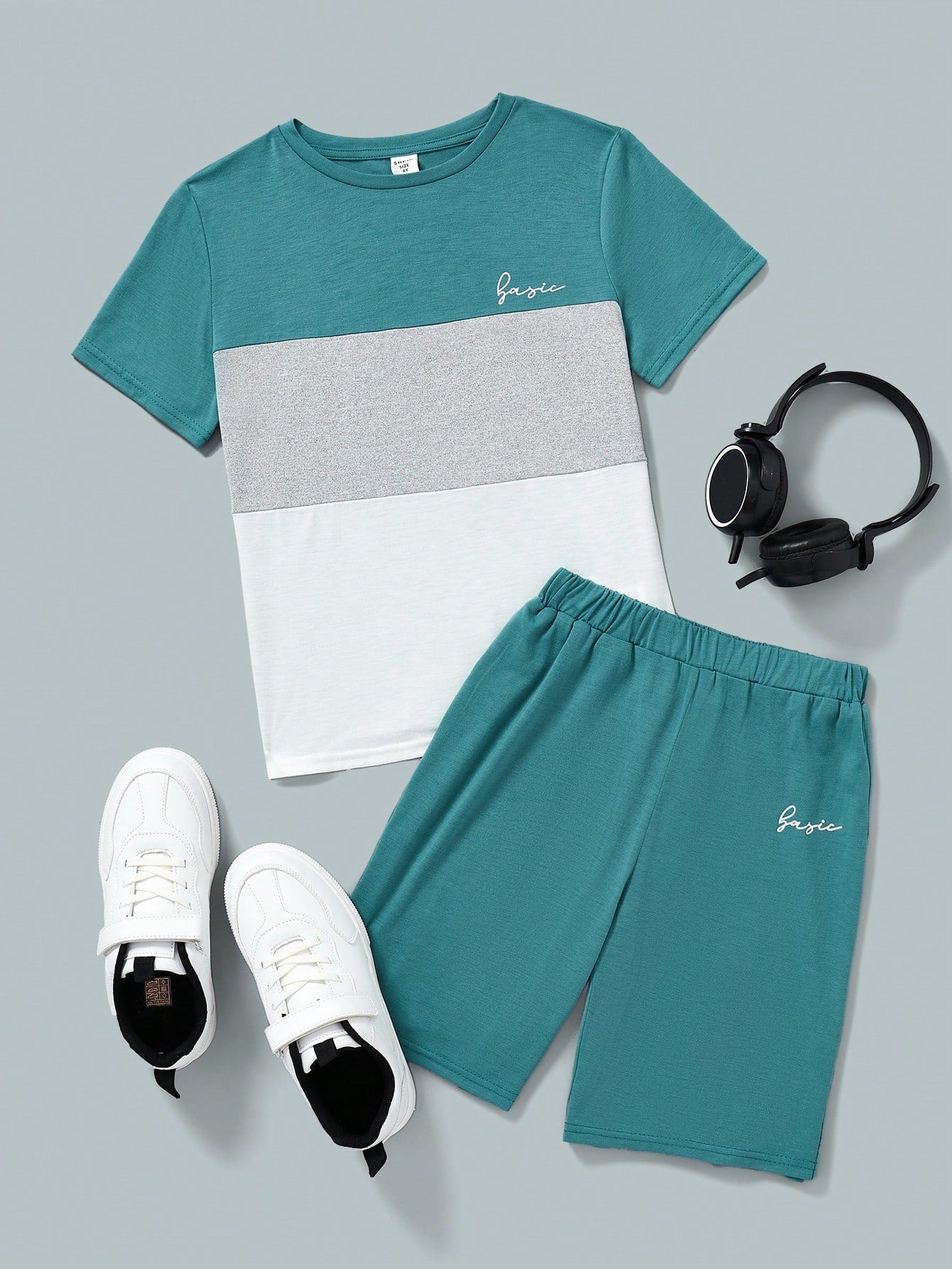 Tween Boy Letter Graphic Colorblock Tee And Track Shorts Set