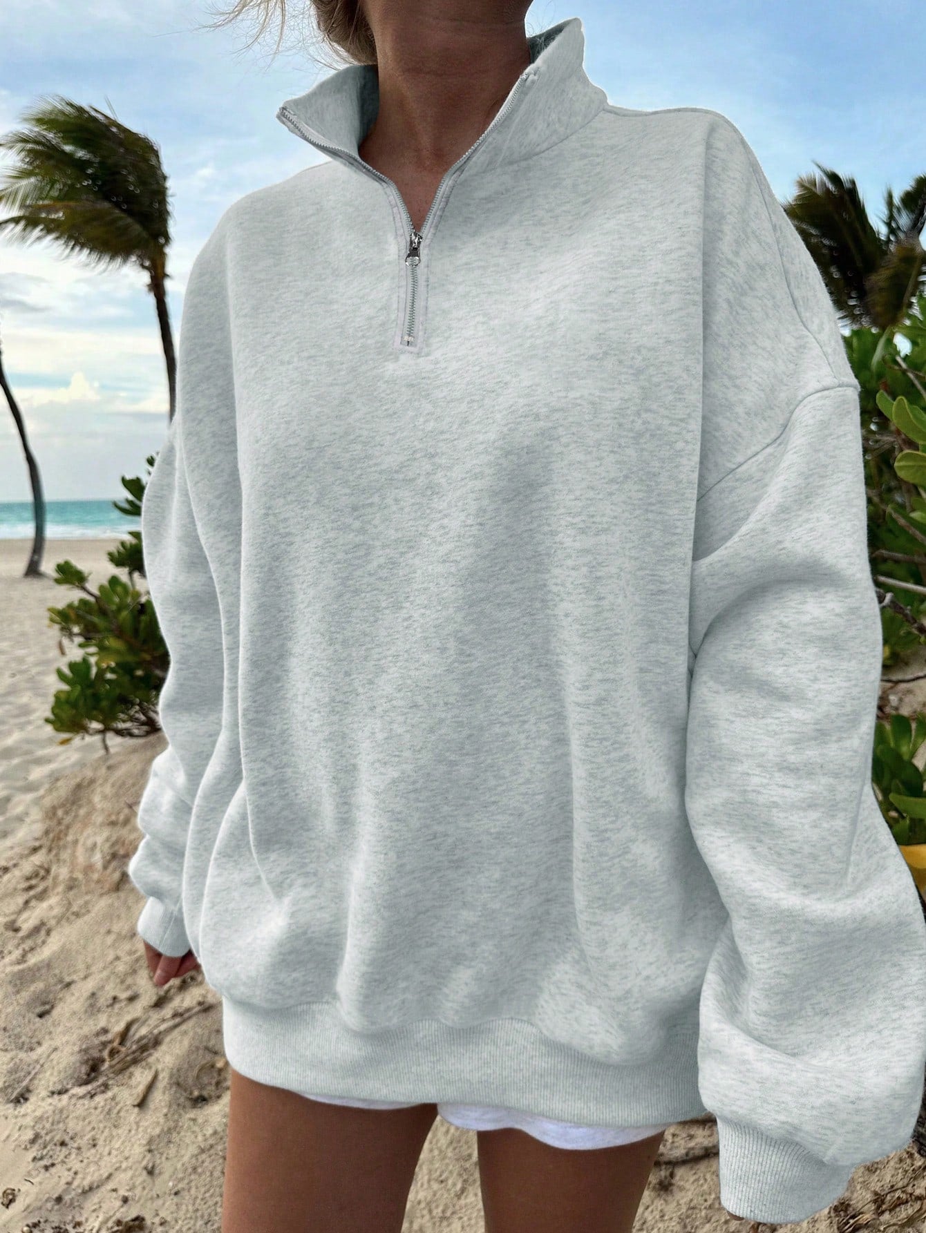 Solid Color Drop Shoulder Sweatshirt