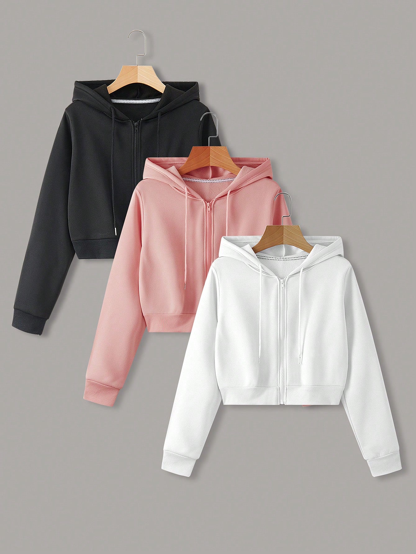 Zip Up Crop Drawstring Hoodie