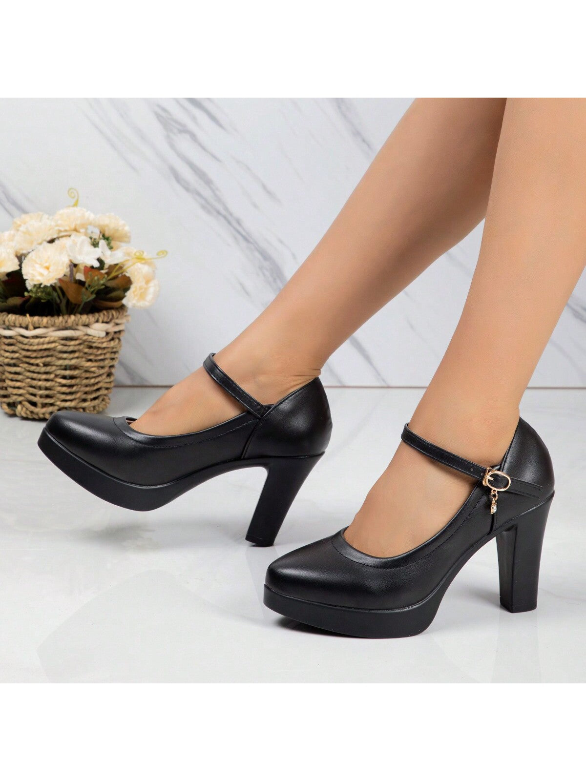 Women's Shoes High Heels Chunky Heel Qipao Show Shoes With Ankle Strap, Spring/Autumn New Style For Middle-Aged Mothers