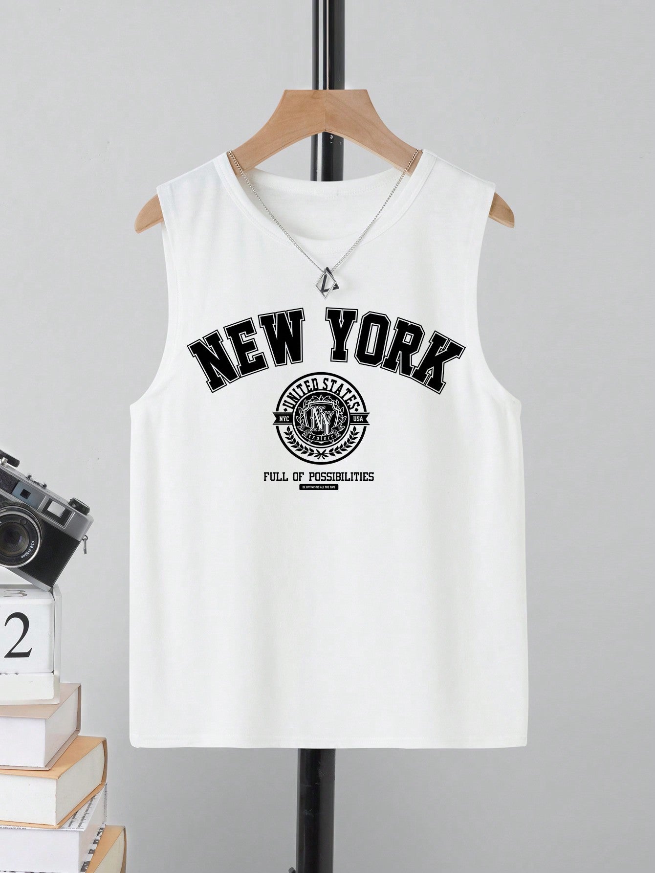 Tween Boy Casual Simple Letter Print Round Neck Tank Top Suitable For Summer