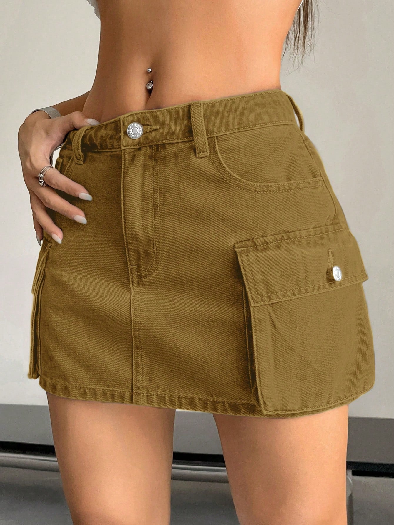 Women's Summer Solid Color Cargo Denim Skirt