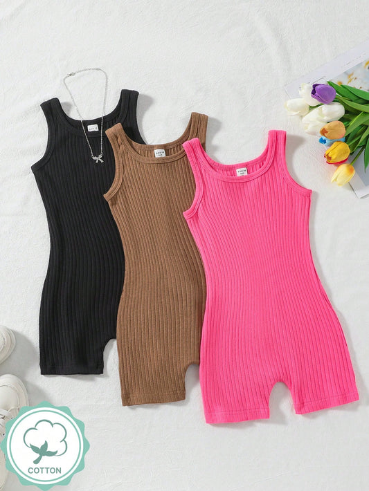 Young Girl Solid Color Sleeveless Romper