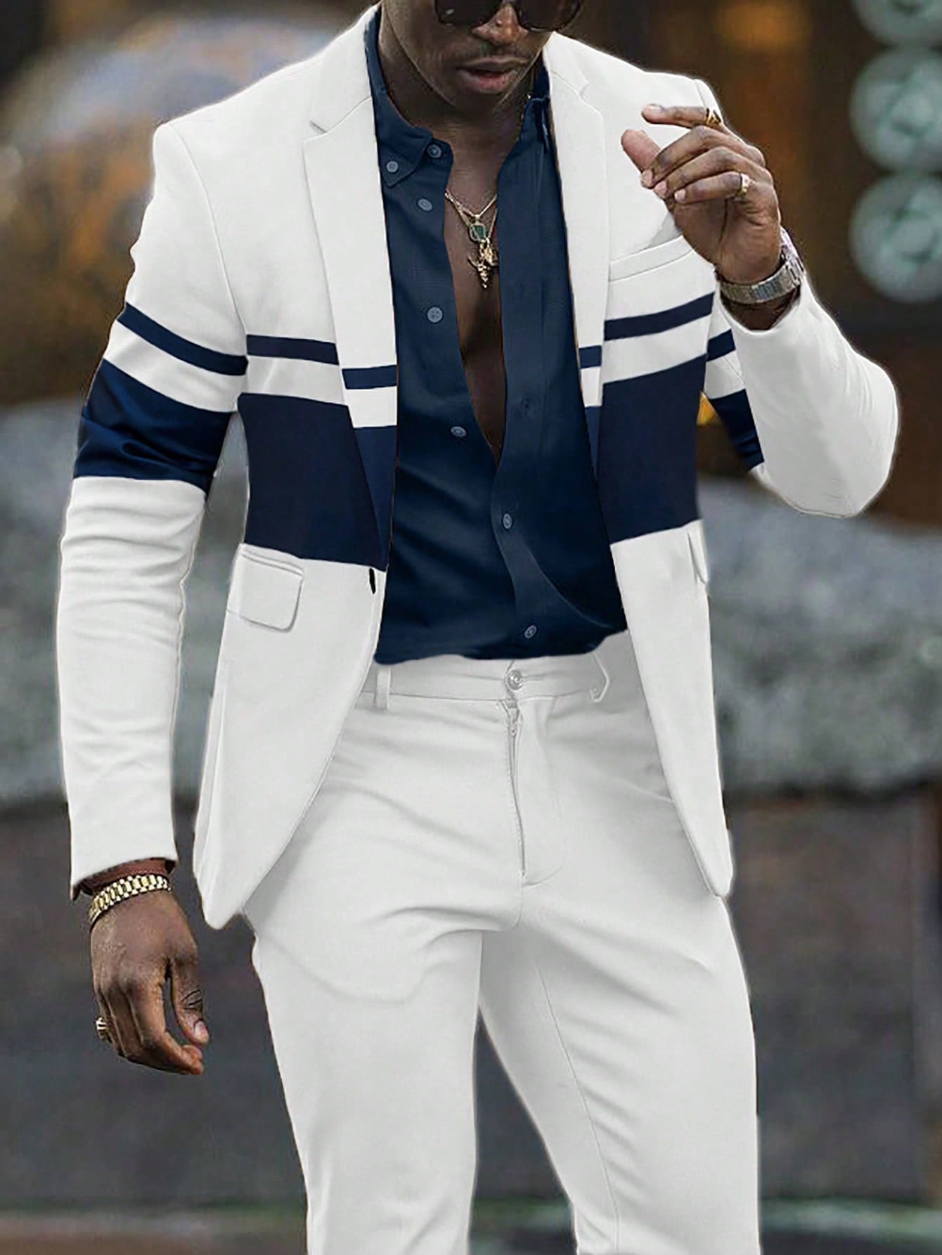 Men Casual Suit With Single Breasted Button And Color Block Design