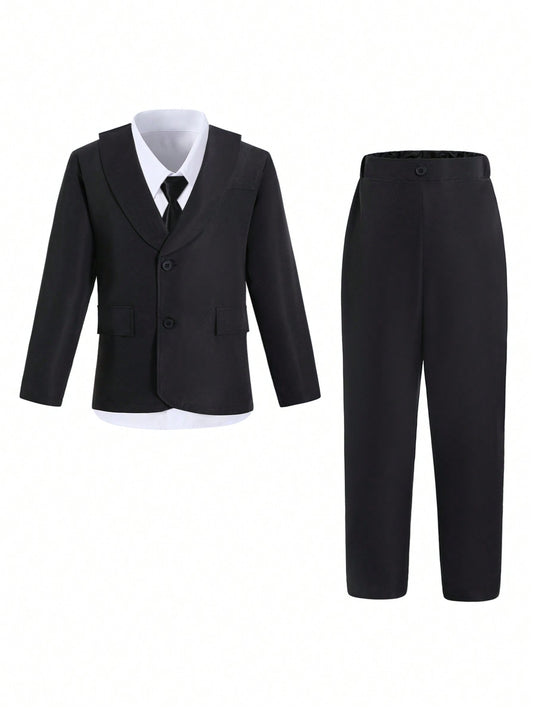 Tween Boy 2pcs Gentleman Suit Set, Including Blazer And Pants. Elegant For Birthday Party, Wedding, Christening, First Birthday, Wedding Season And Other Special Occasions.