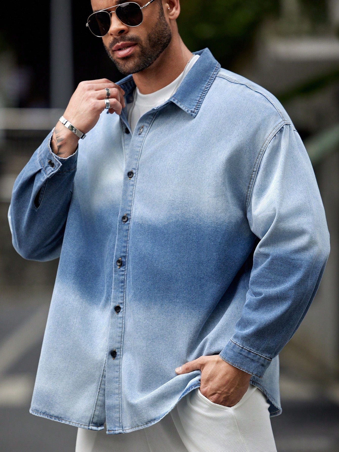 Men's Plus Size Casual Gradient Denim Shirt