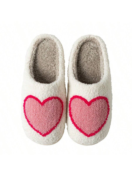 Women Casual Style Pink Heart Shaped Flat Slippers With Anti-Slip Soles For Bedroom