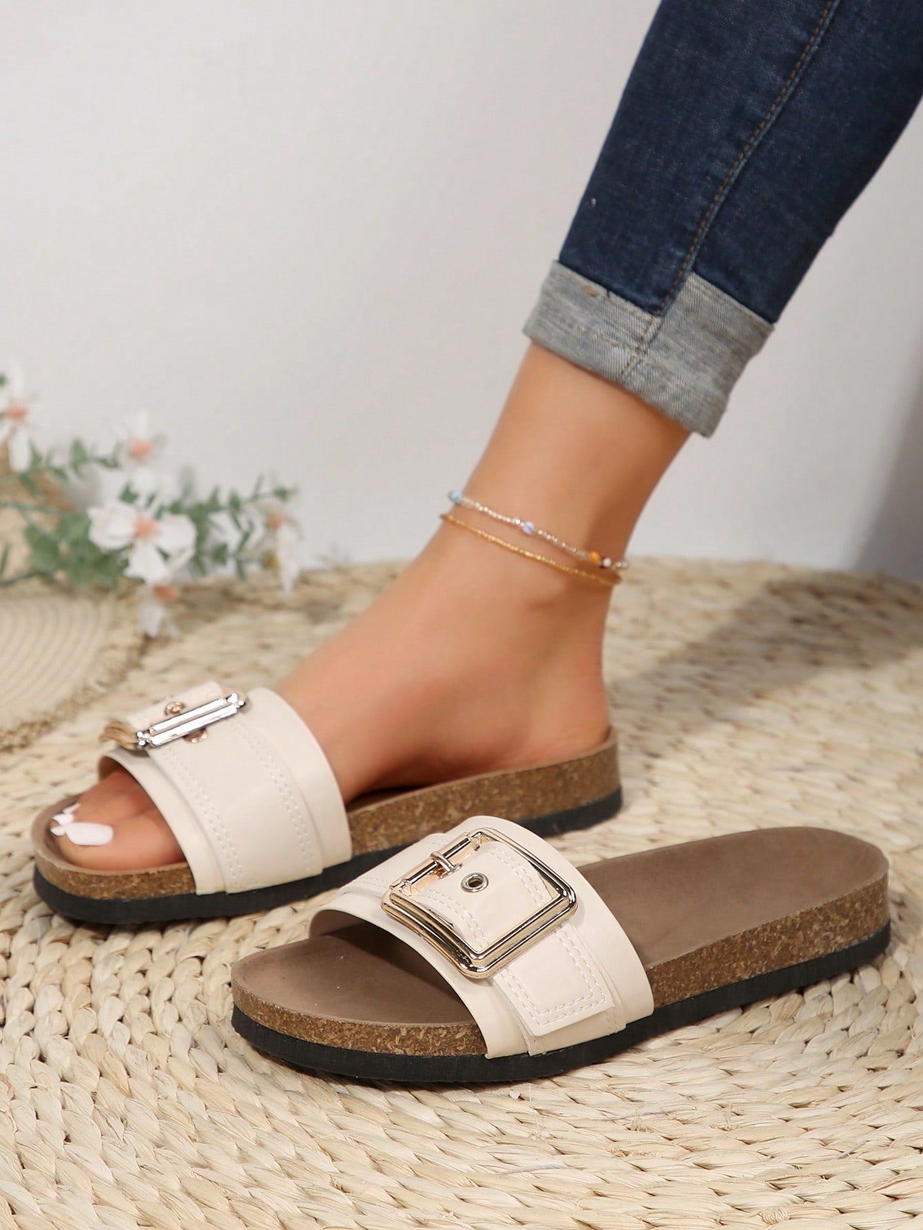 Women Summer Yellow Fashionable Soft Cork Sole Sandals