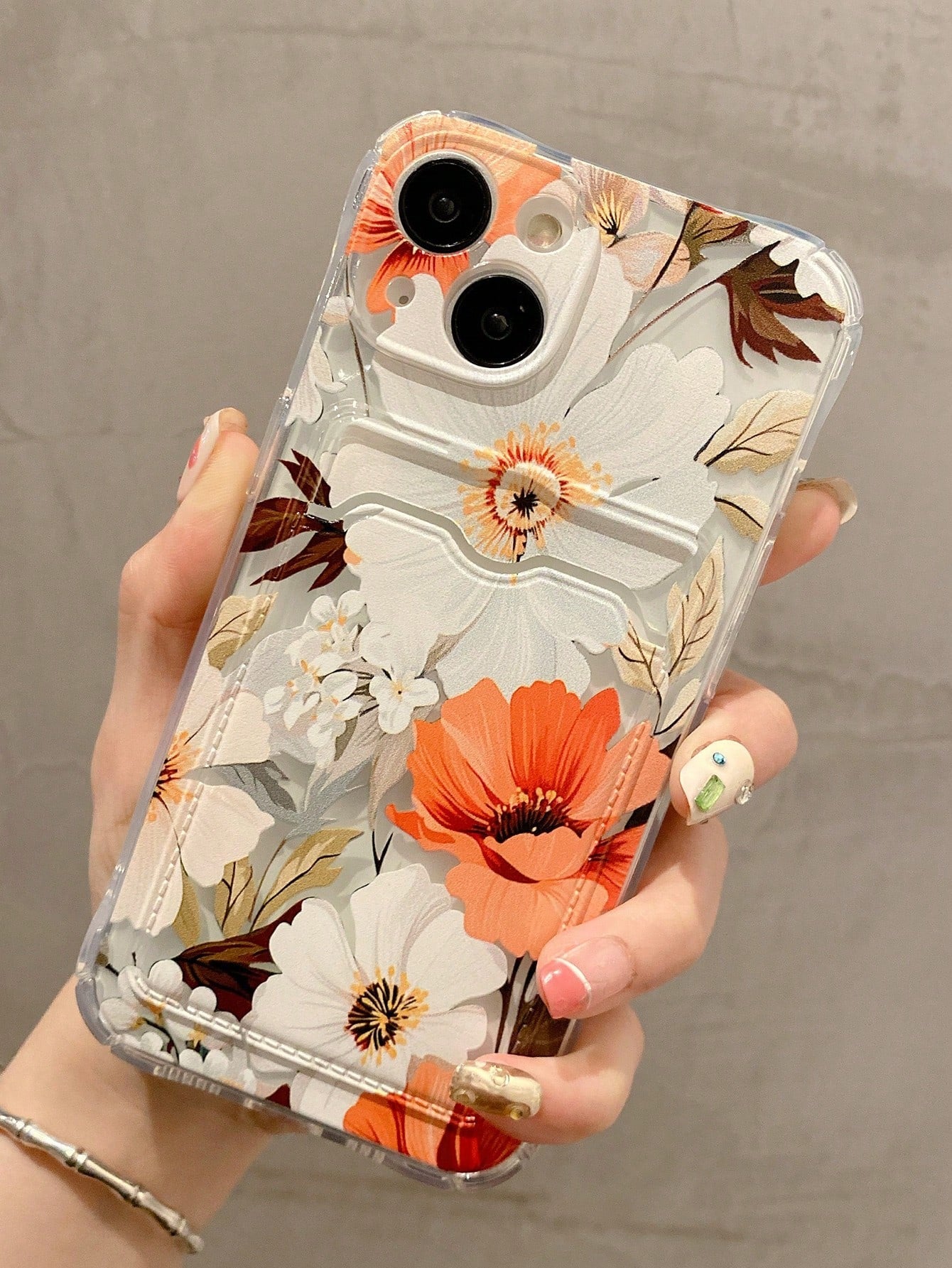 1pc Designer Flower Patterned Card Slot Airbag Anti-Fall Phone Case Compatible With Apple 15 14 13 12 11promax, Samsung A12 A52