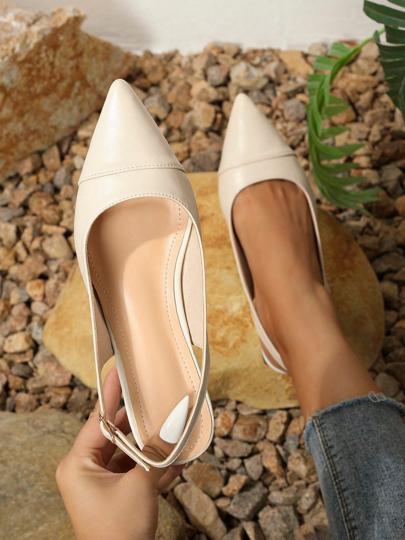 Ladies' Fashionable And Versatile Color Matching New Style Half-Slip Single-Strap Shoes With Elegant Fairy-Like Gentle Style Thick Heels