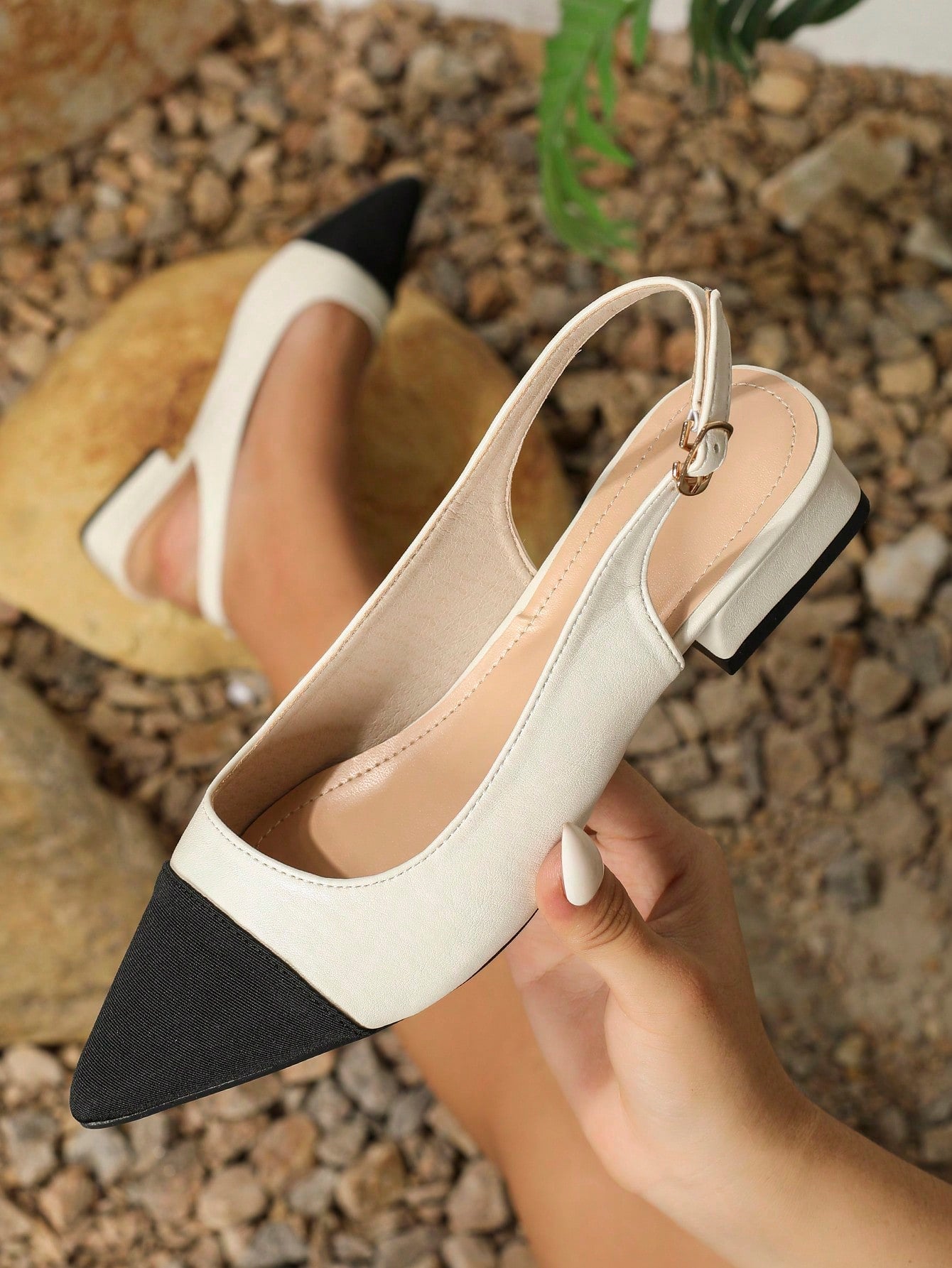 Ladies' Fashionable And Versatile Color Matching New Style Half-Slip Single-Strap Shoes With Elegant Fairy-Like Gentle Style Thick-Heeled Shoes