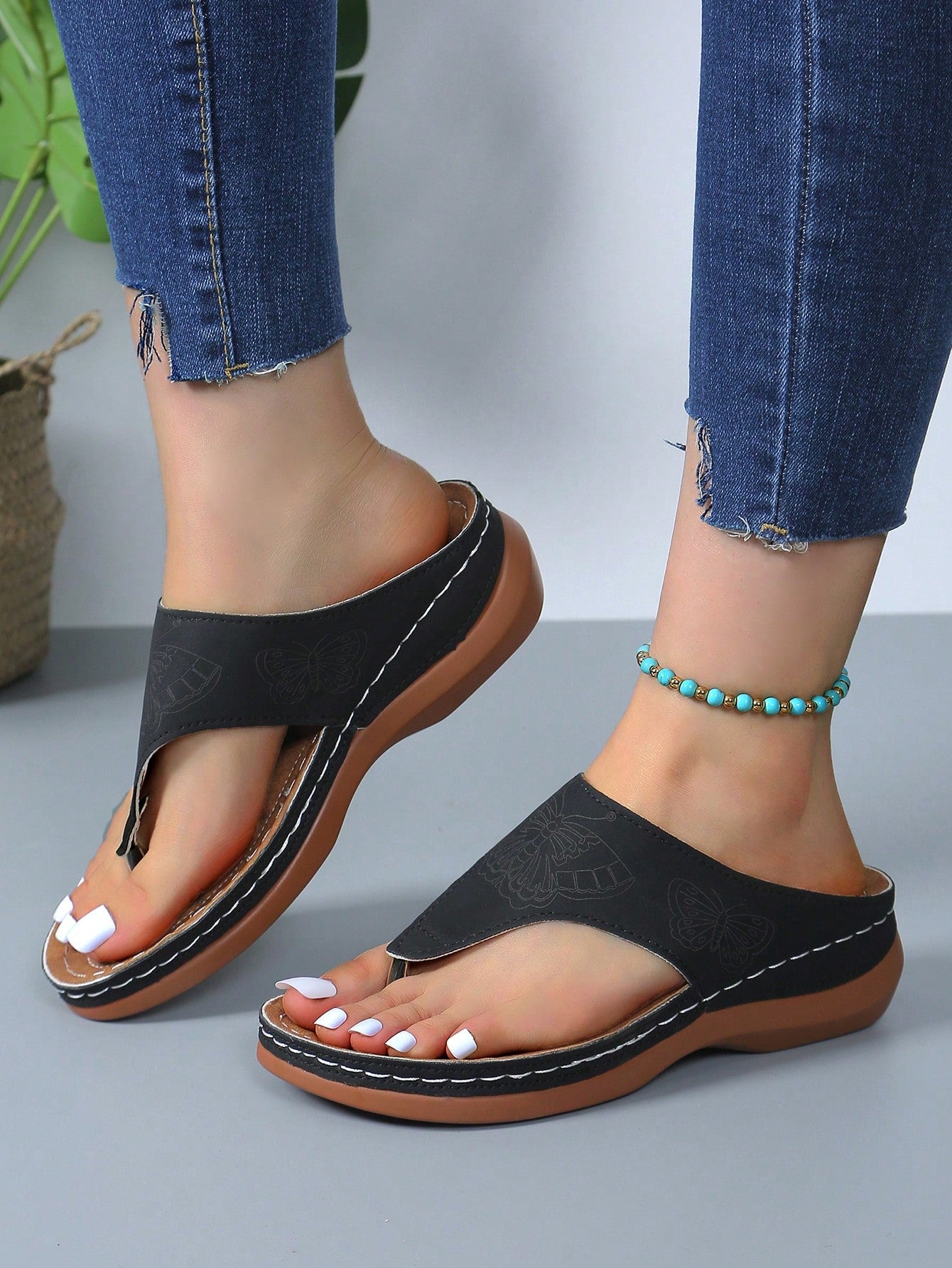 New Style Women's Open Toe Back Strap Sandals, Lightweight Stitched Casual Comfortable Wedge Heel Thick Bottom Platform Sandals (Polyurethane Sole With Small Holes)