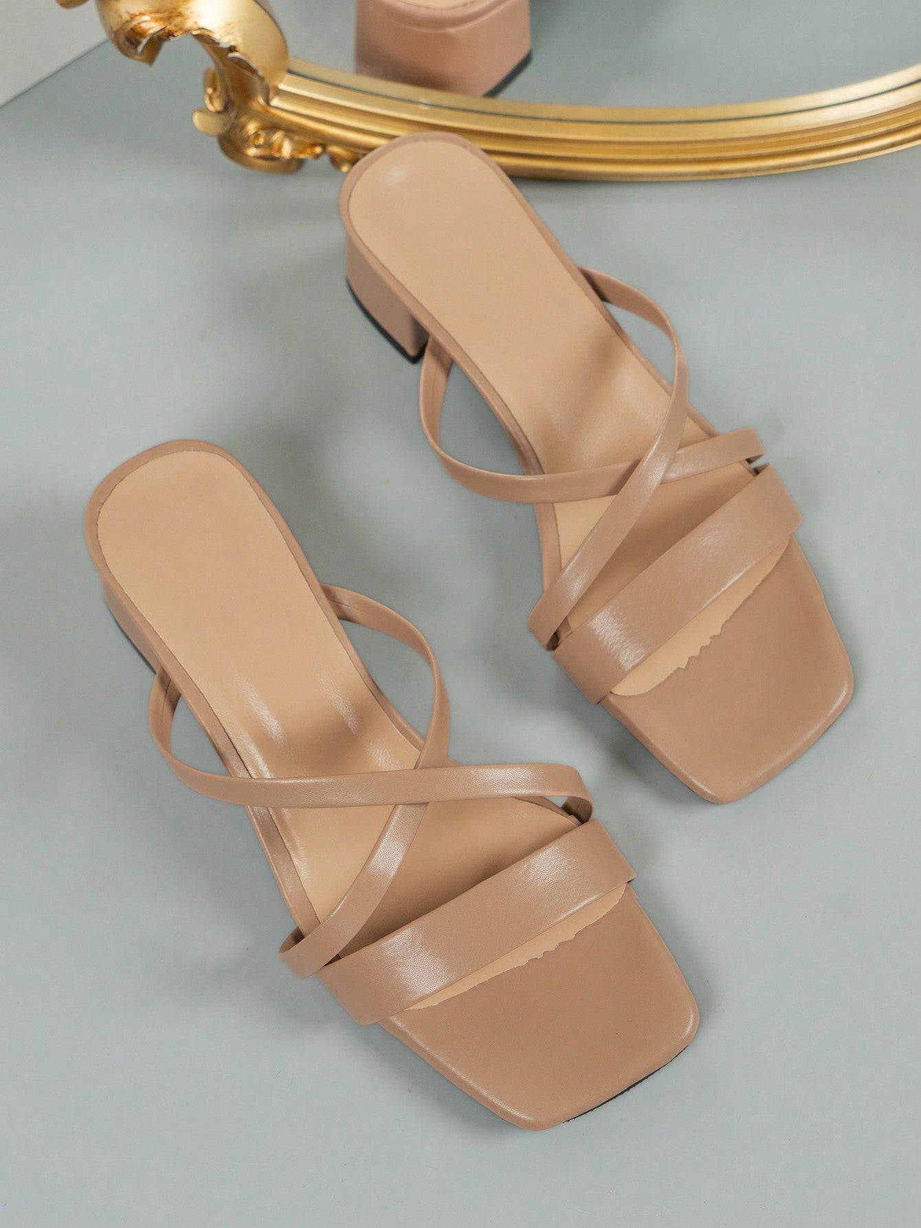 Women's White Pu Leather Mule Style Sandals With High Heels, Open Toe, Chunky Heel, Strappy And Elegant Design