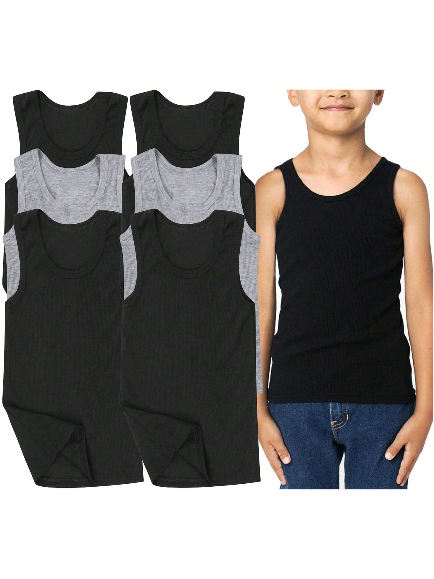 Tween Boy Pack Of 3 Or 6 Basic Assortment And White Cotton A-Shirt