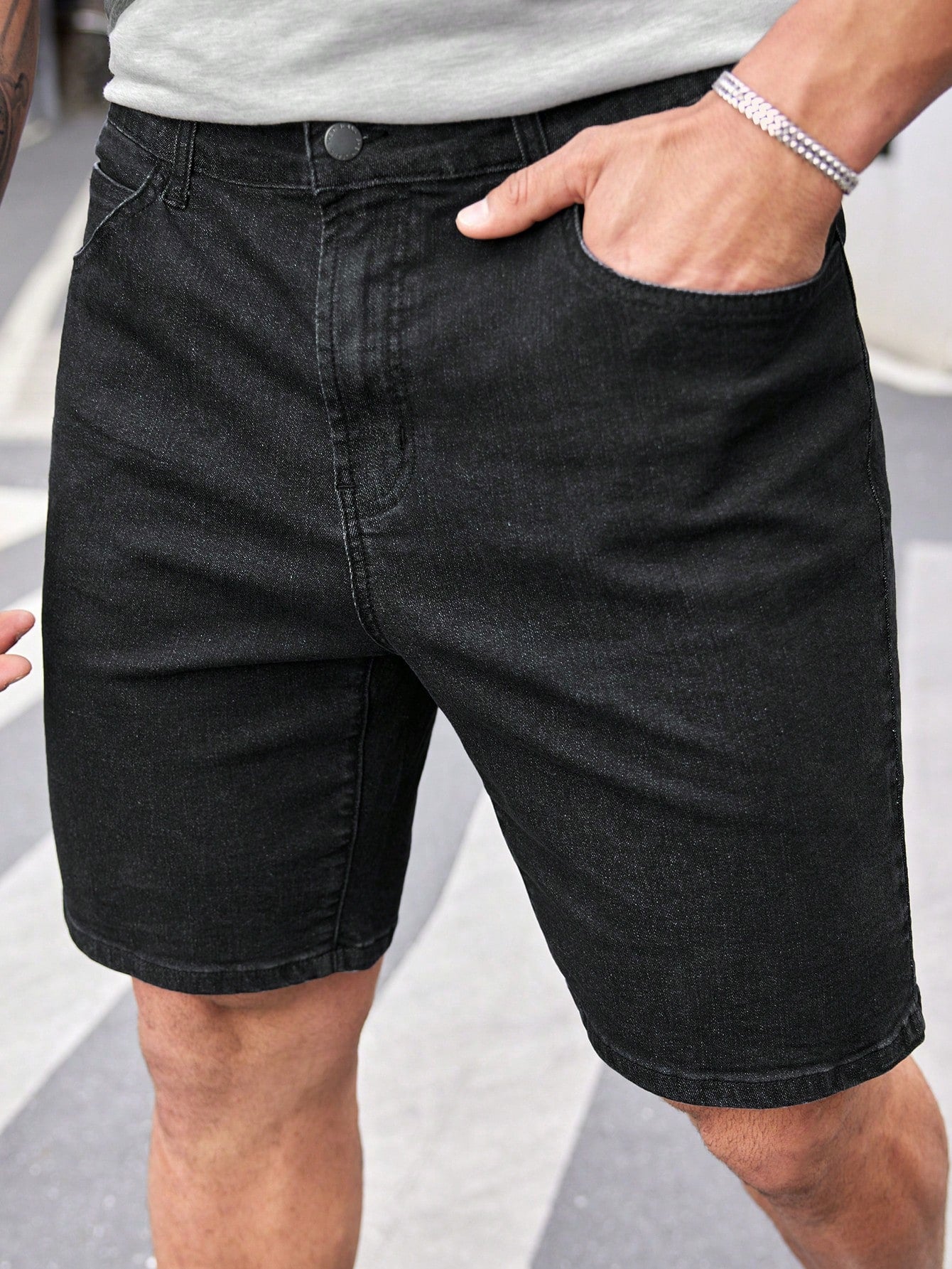 Men's Plus Size Black Casual Denim Shorts Jorts Plain Going Out Basic