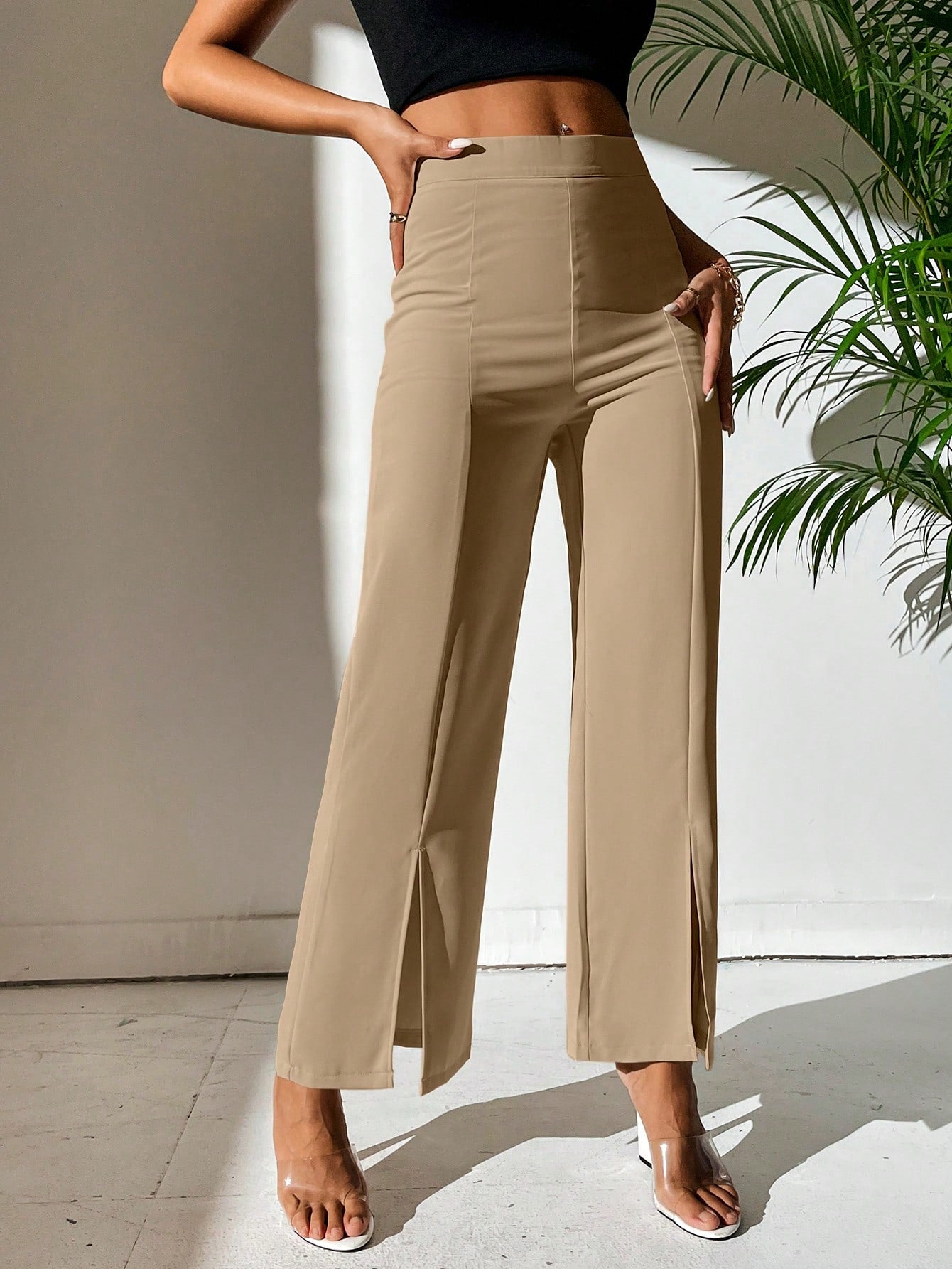 Split Hem Straight Leg Dress Pants