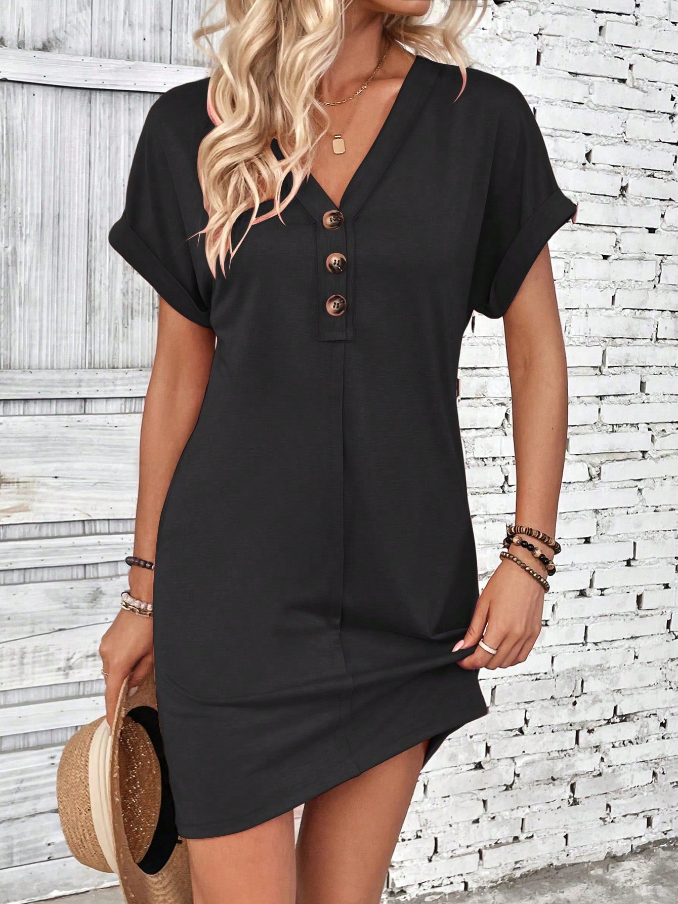 Women's Minimalist Solid Color Short Sleeve Summer Dress