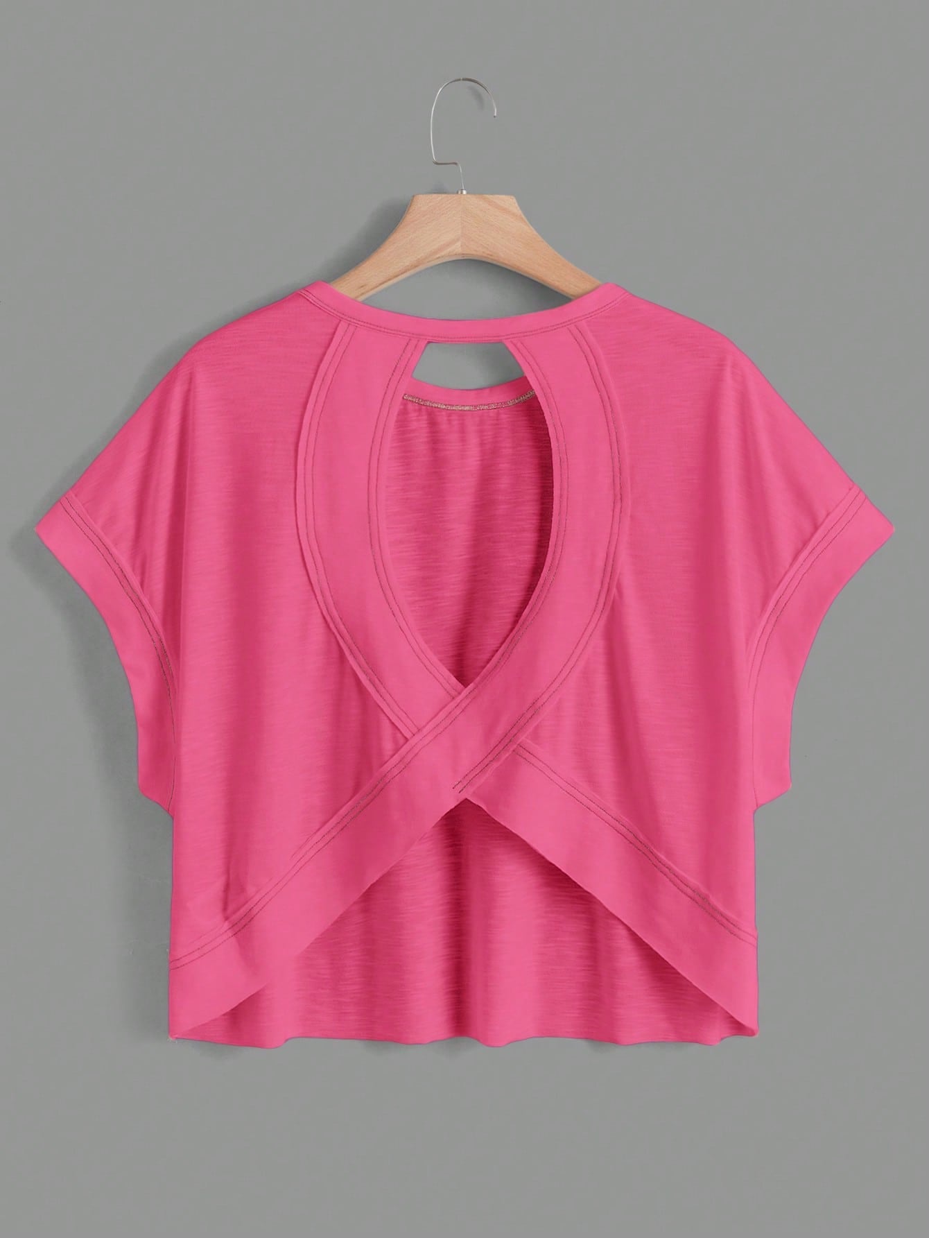 Cut Out Back Batwing Sleeve Tee