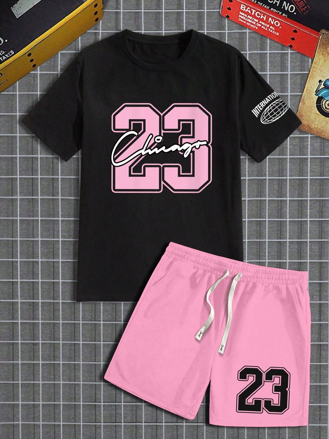 Men's Letter And Number Printed T-Shirt And Shorts Set