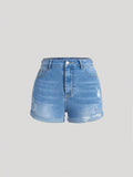 Teen Girls' High Waist Stonewashed Ripped Rolled Hem Denim Jeans Shorts,Spring Summer Beach Washed Girls Clothes