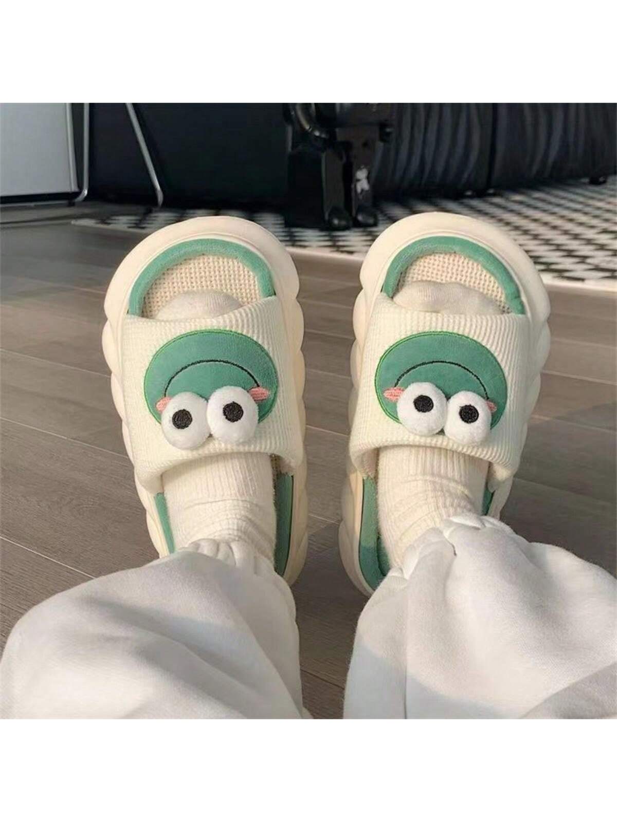 Unisex Linen Home Slippers For Couples, Cartoon Cow Anti-Slip Thick Bottom Slippers For All Seasons