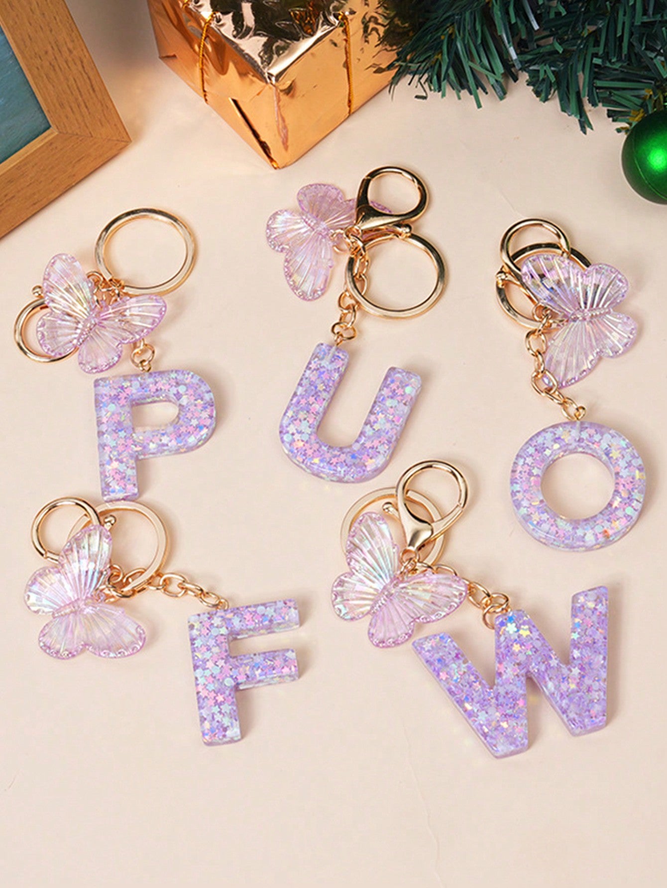 1pc Creative Keychain With Letter Stones, Resin Pendant, Butterfly Tassel Charm For Girls