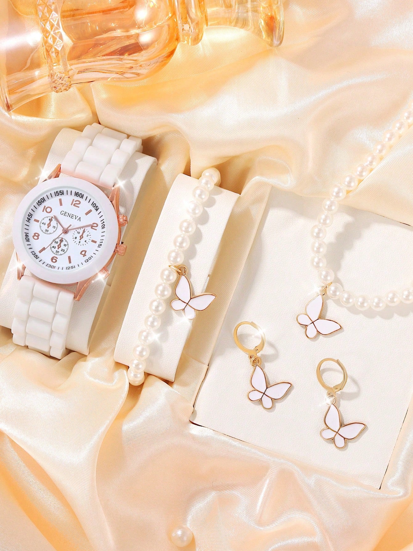 5pcs Lovely Silica Gel Quartz Girls Watch And Necklace Bracelet Earrings Jewelry Set For Girls Gifts