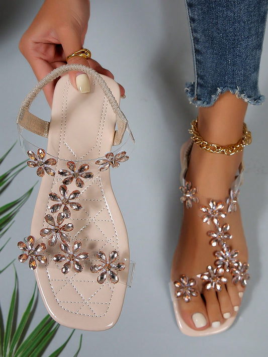 Summer Bowknot & Rhinestone Embellished Elegant Flat Or High Heeled Open Toe Sandals/Slippers For Women, Bohemian Party Or Evening