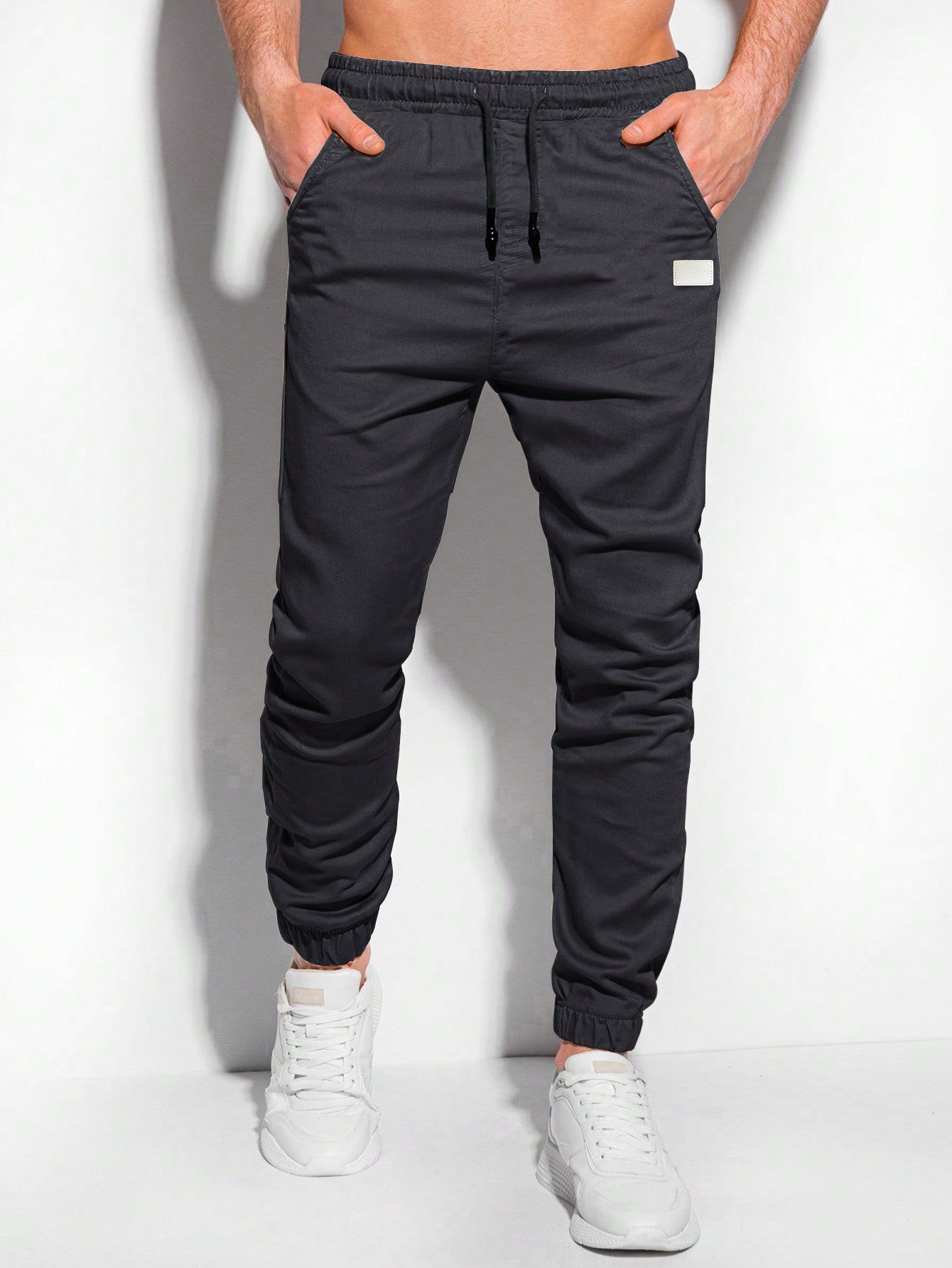 Men's Jogger Pants With Decorative Drawstring Waist And Ribbed Hem