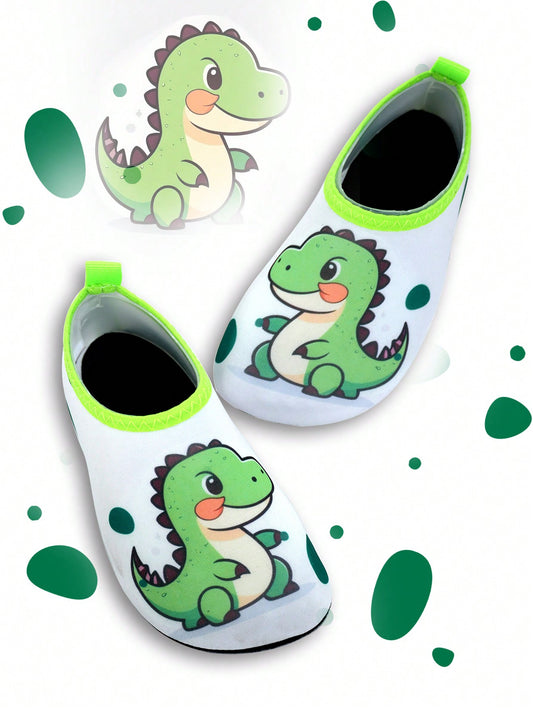 1pair Boys' Cute Dinosaur Pattern Rubber Beach Water Shoes, Non-Slip & Breathable