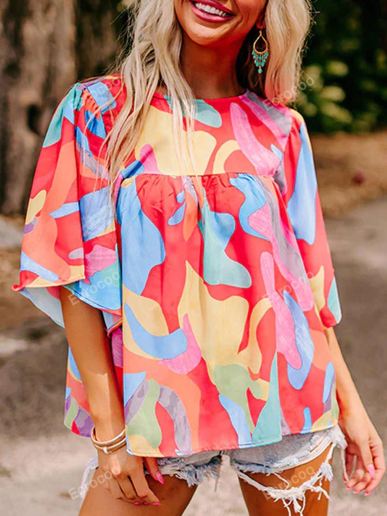 Colorful Print Loose Fit Casual Vacation Shirt