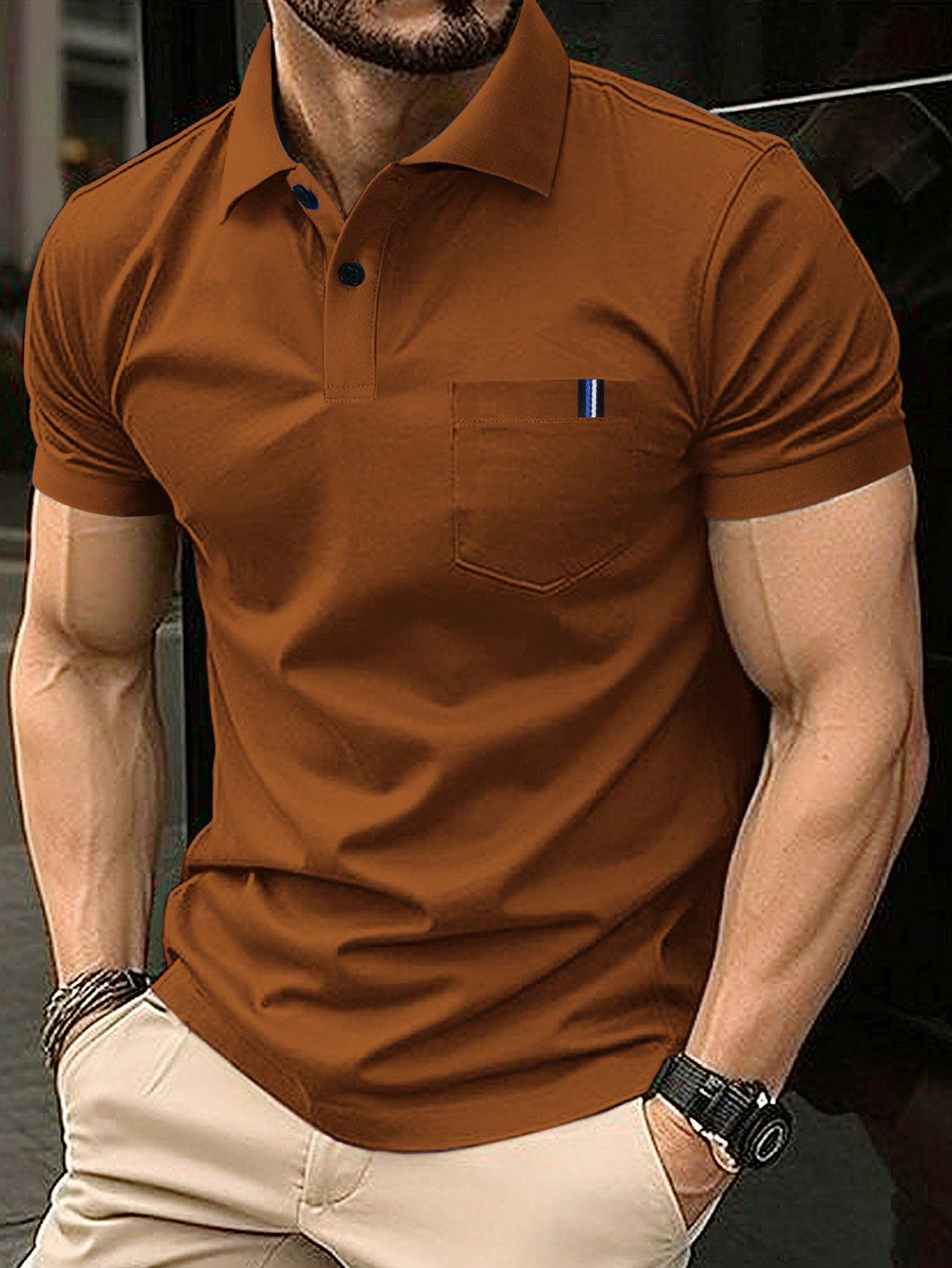 Men's Simple Solid Color Short Sleeve Polo Shirt