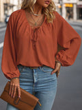 Plus Size Women's Front-tied Lantern Sleeve Blouse